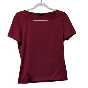 Akris square neck short sleeve cotton t-shirt size 8 classic staple neutral rust